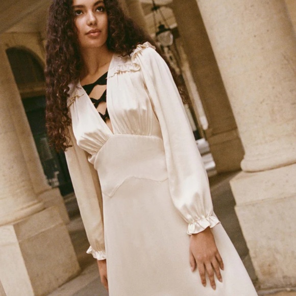 💋SOLD💋🖤🦢DÔEN ‘Lorelei’ Silk Satin Bow Maxi Mother of Pearl Dress XS - Picture 8 of 16